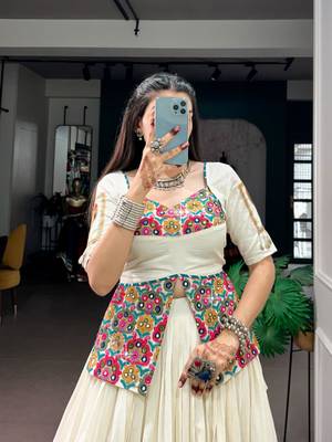 off white cotton poly woven traditional lehenga choli upto 42 2