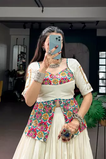 off white cotton poly woven traditional lehenga choli upto 42