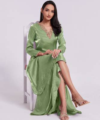 Sage green asymmetrical kurta set 4