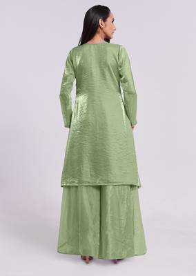 Sage green asymmetrical kurta set 5
