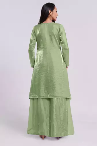 Sage green asymmetrical kurta set