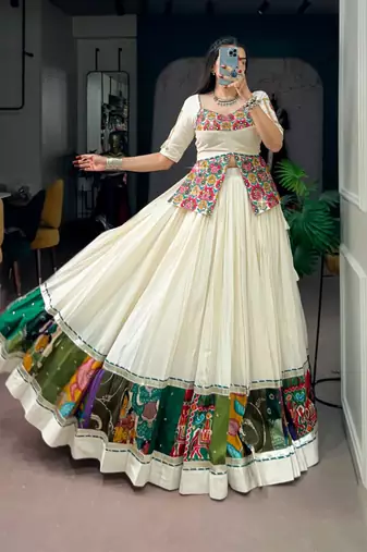 off white cotton poly woven traditional lehenga choli upto 42