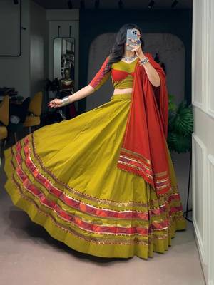dark yellow cotton poly embroidered traditional lehenga choli upto 42 1
