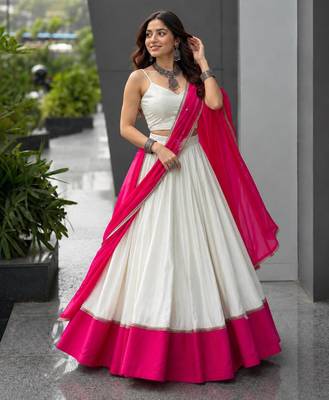 white cotton poly embroidered traditional lehenga choli upto 42 1