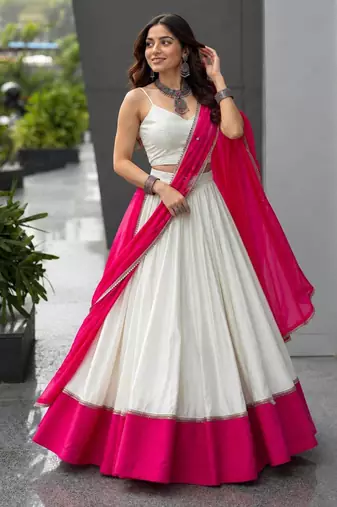 white cotton poly embroidered traditional lehenga choli upto 42