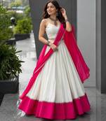 white cotton poly embroidered traditional lehenga choli upto 42