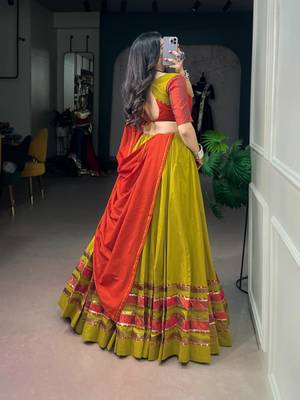 dark yellow cotton poly embroidered traditional lehenga choli upto 42 2