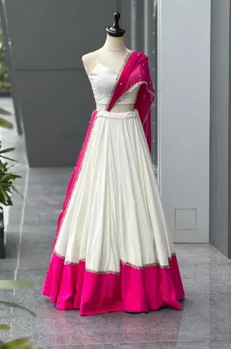 white cotton poly embroidered traditional lehenga choli upto 42