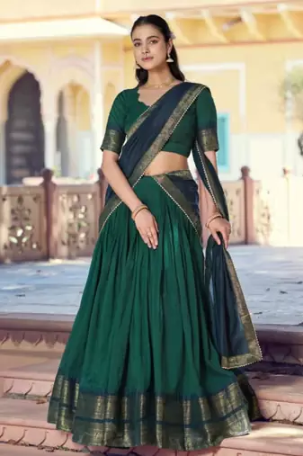 green cotton poly woven traditional lehenga choli