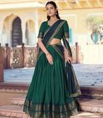 green cotton poly woven traditional lehenga choli