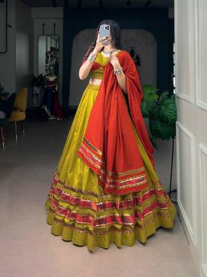 dark yellow cotton poly embroidered traditional lehenga choli upto 42 3