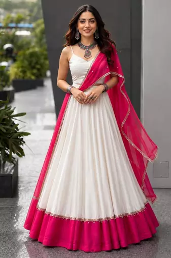 white cotton poly embroidered traditional lehenga choli upto 42