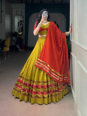 dark yellow cotton poly embroidered traditional lehenga choli upto 42 4