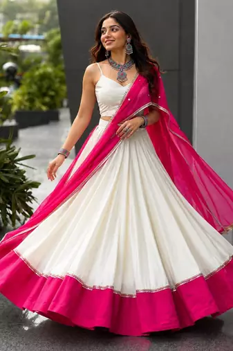 white cotton poly embroidered traditional lehenga choli upto 42