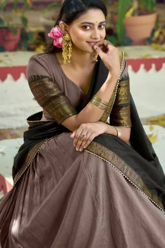 grey cotton poly woven traditional lehenga choli