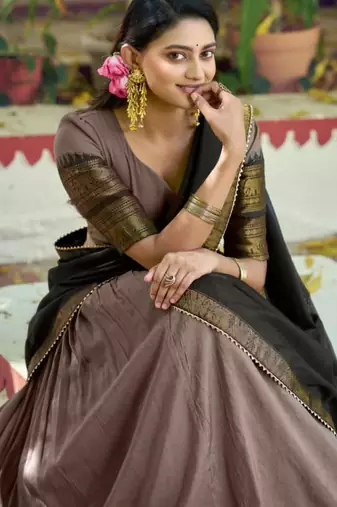 grey cotton poly woven traditional lehenga choli