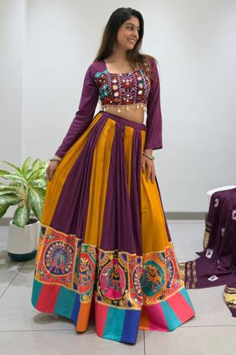 multicolor rayon embroidered traditional lehenga choli