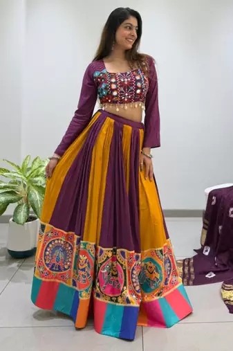 multicolor rayon embroidered traditional lehenga choli