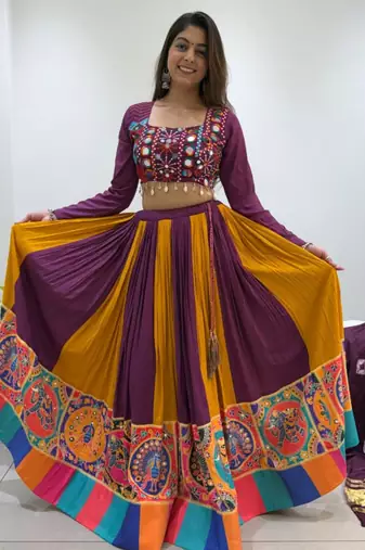 multicolor rayon embroidered traditional lehenga choli