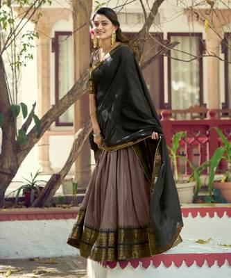 grey cotton poly woven traditional lehenga choli 3