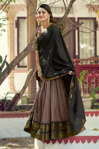 grey cotton poly woven traditional lehenga choli