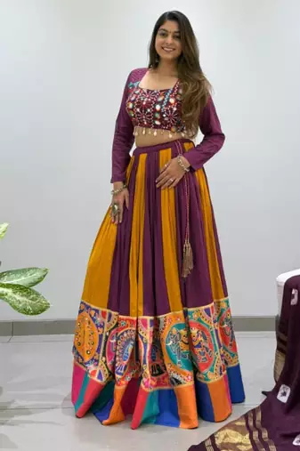 multicolor rayon embroidered traditional lehenga choli
