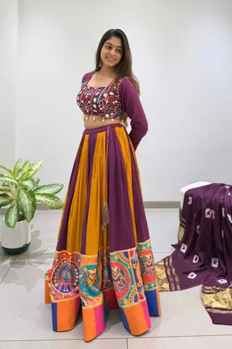 multicolor rayon embroidered traditional lehenga choli