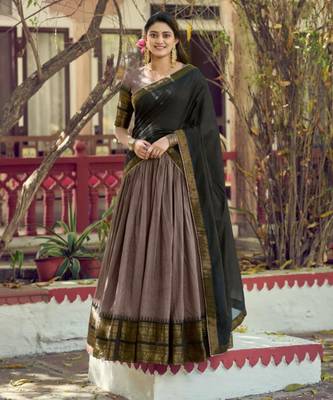 grey cotton poly woven traditional lehenga choli 4