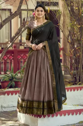 grey cotton poly woven traditional lehenga choli