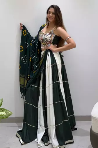 dark green rayon plain traditional lehenga choli