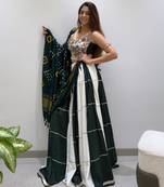 dark green rayon plain traditional lehenga choli