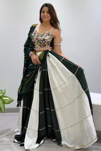 dark green rayon plain traditional lehenga choli