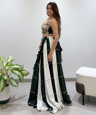 dark green rayon plain traditional lehenga choli 3