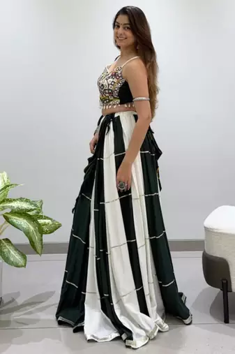 dark green rayon plain traditional lehenga choli