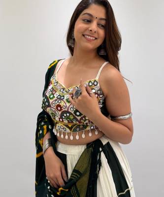 dark green rayon plain traditional lehenga choli 4
