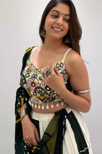 dark green rayon plain traditional lehenga choli