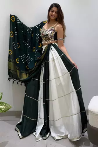 dark green rayon plain traditional lehenga choli