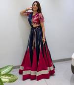 navy blue rayon embroidered traditional lehenga choli upto 42