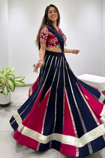 navy blue rayon embroidered traditional lehenga choli upto 42