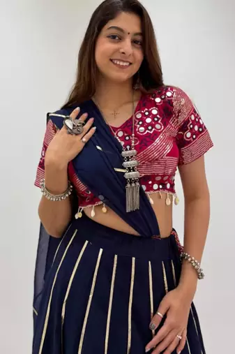 navy blue rayon embroidered traditional lehenga choli upto 42