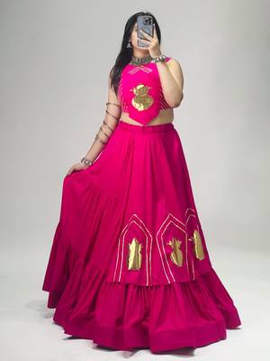 rani pink cotton poly embroidered traditional lehenga choli upto 44 1