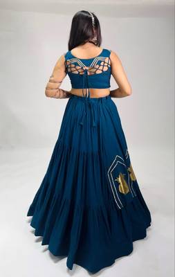 teal blue cotton poly embroidered traditional lehenga choli upto 44 4
