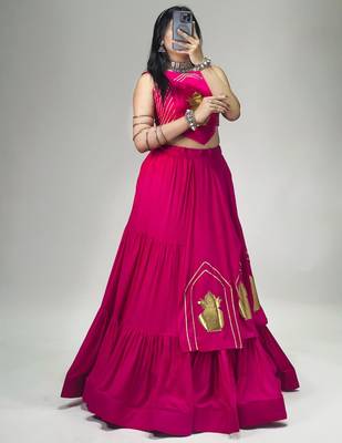rani pink cotton poly embroidered traditional lehenga choli upto 44 2