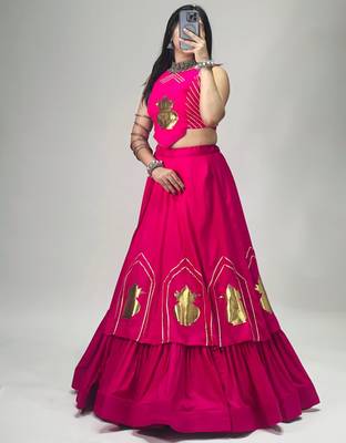 rani pink cotton poly embroidered traditional lehenga choli upto 44 3