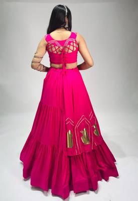 rani pink cotton poly embroidered traditional lehenga choli upto 44 4