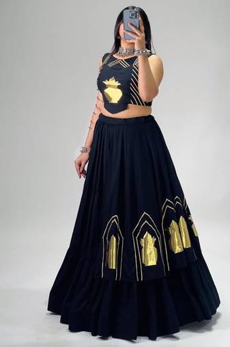 black cotton poly embroidered traditional lehenga choli upto 44