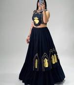 black cotton poly embroidered traditional lehenga choli upto 44