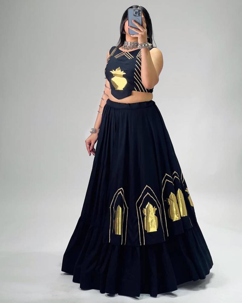 black cotton poly embroidered traditional lehenga choli upto 44