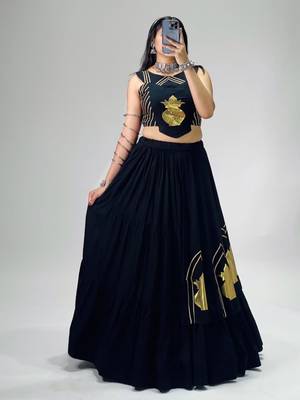 black cotton poly embroidered traditional lehenga choli upto 44 2