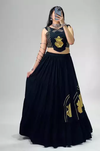 black cotton poly embroidered traditional lehenga choli upto 44